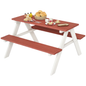 Kids Picnic Table Set, Wooden Table & Bench Set, Kids Patio Furniture Outdoor Toys for Garden, Backyard, Aged 3-8 Years Old, Brown
